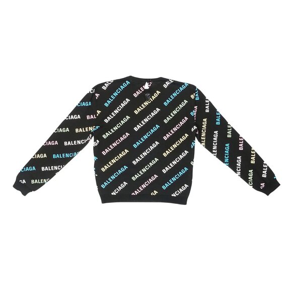 NWT Balenciaga Allover Logo Sweater Black Multicolor Print Cotton Puff Ink Knit - Picture 2 of 10